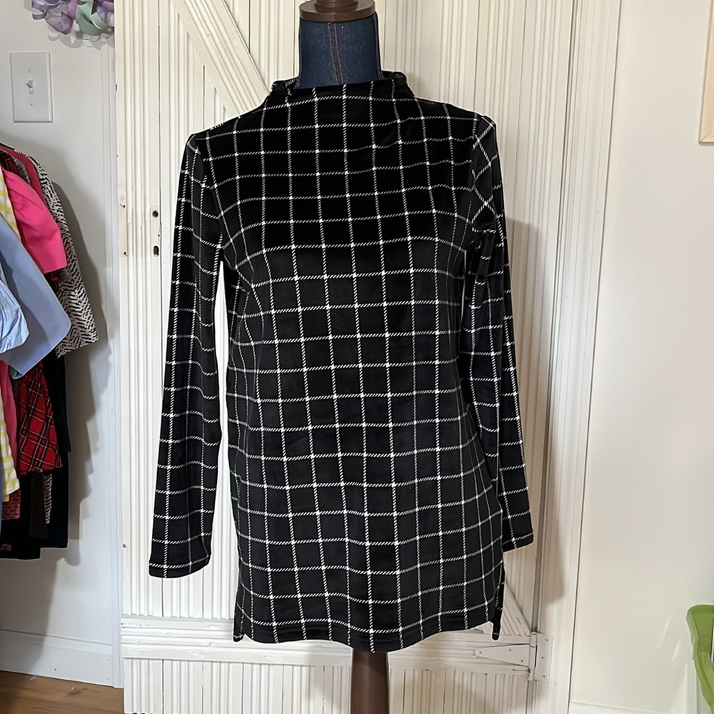 Lands end fleece windowpane mock neck top size xs